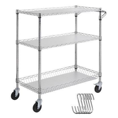 VEVOR Rolling Utility Cart 3-Tier Mobile Shelving Unit Organizer Service Cart on Wheels Metal Storage Trolley for Kitchen Bar