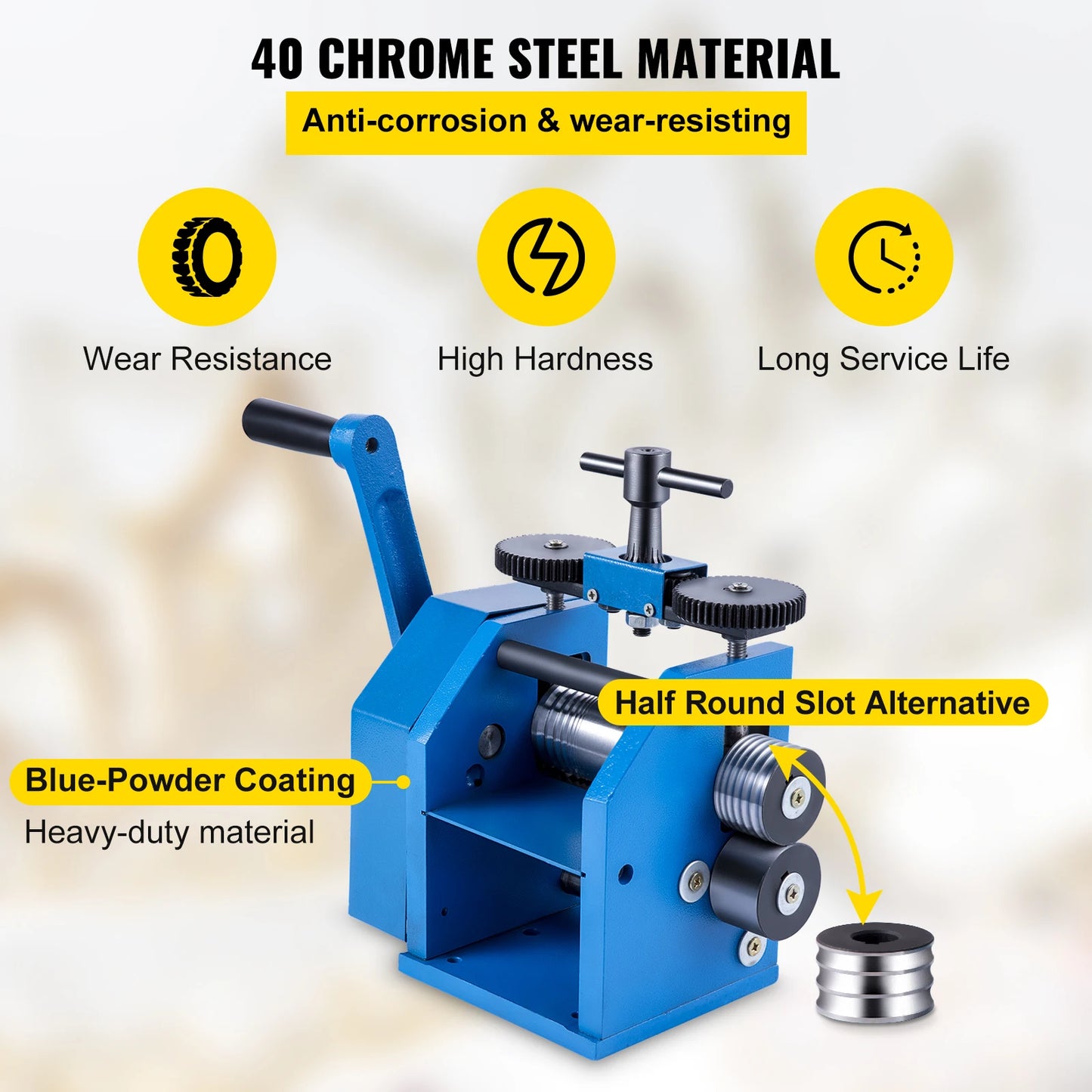 VEVOR 3Inch Rolling Mills Gear Ratio 1:2.5 Manual Combination Metal Jewelry Sheet Square Semicircle Pattern Wire Roller Mill