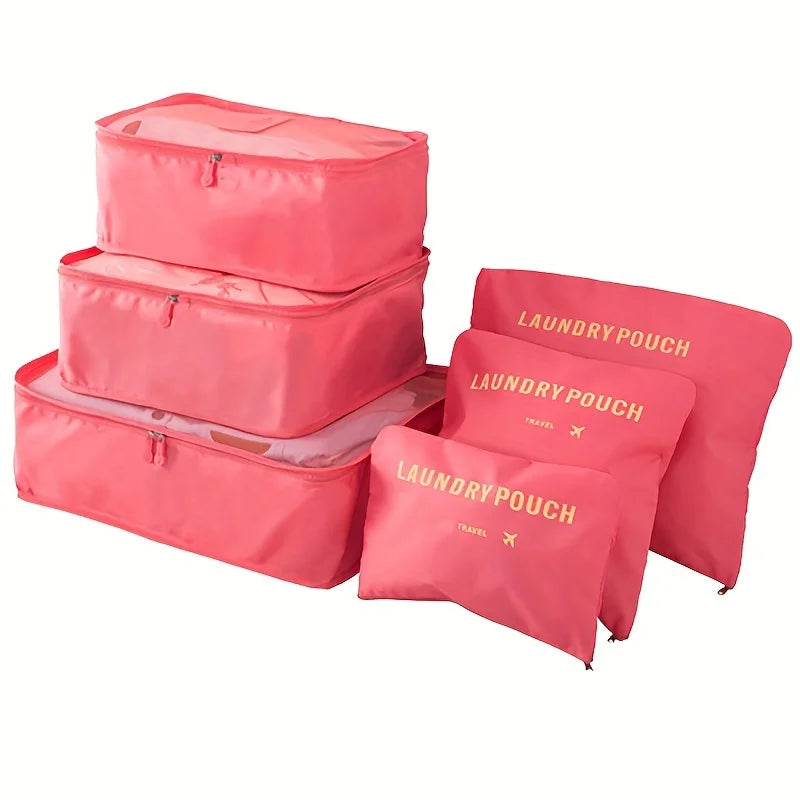 6pcs Simple Solid Color Travel Storage Bag, Clothing Storage Bag, Dry And Wet Separate Storage Bag, Cosmetic Bag Wash Bag Toilet