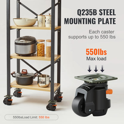 VEVOR 4Pcs Leveling Casters Heavy Duty Swivel Caster Wheels with Handle Design Height Adjustable Feet for Workbench Machine