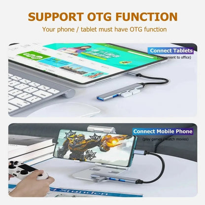 Extender Multi Function One Drag Four HUB Aluminum Alloy Docking Laptop HUB Usb3.0 Typec Splitter Multiinterface TV Mobile Phone