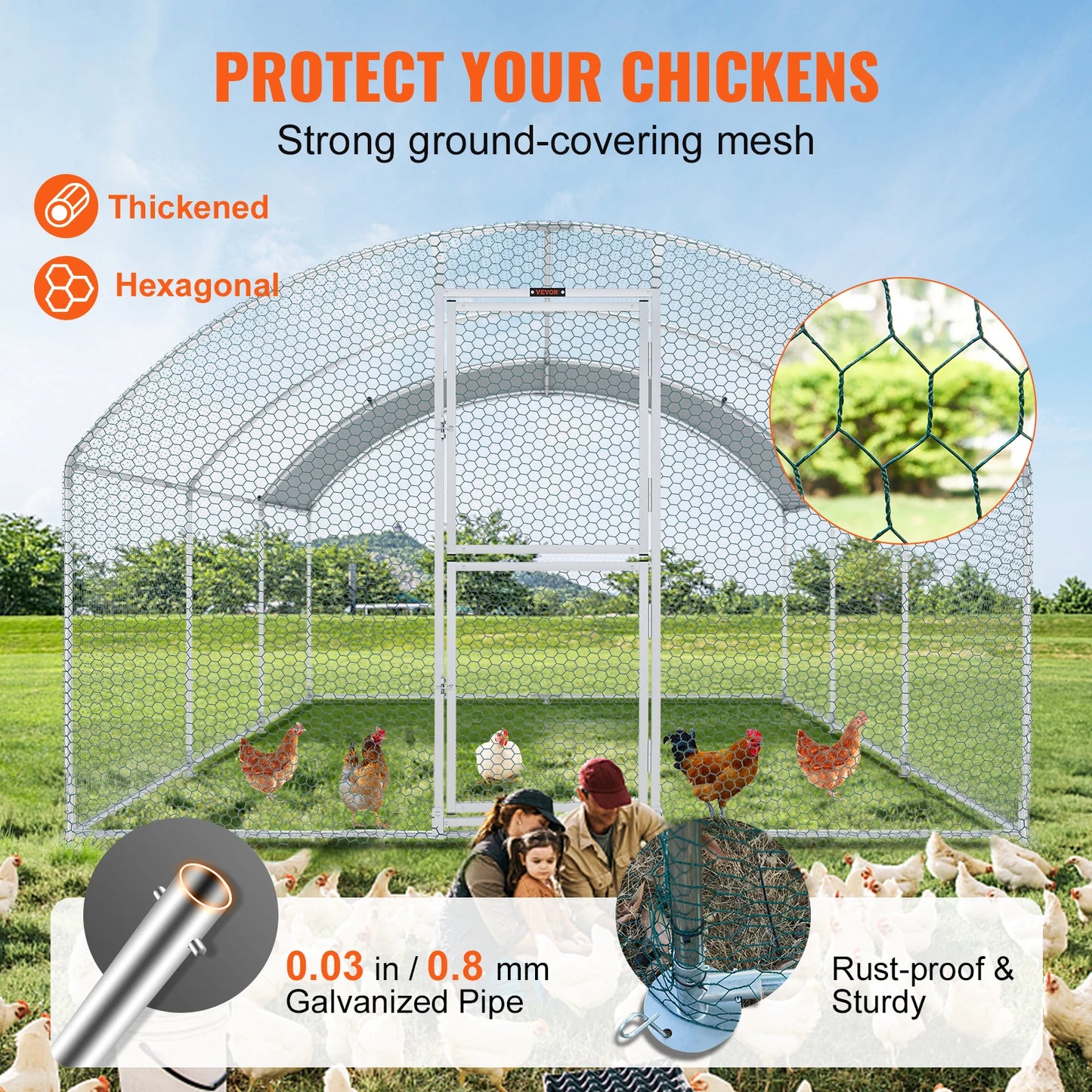 VEVOR Large Metal Chicken Coop Poultry Cage Duck Rabbit Walkin Dome Roof with Waterproof Cover for Farm Pet Yard Hen House
