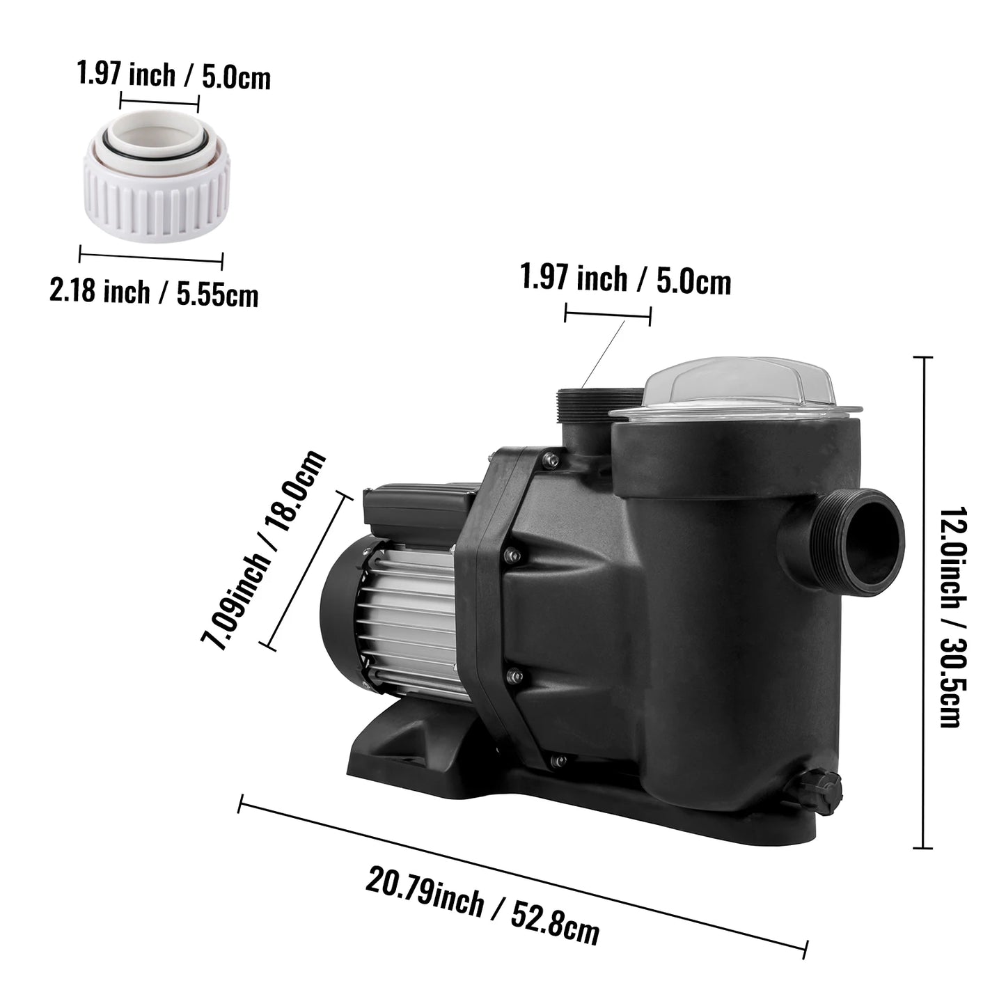 VEVOR 230V Swimming Pool Pump 1HP 750W Motor In/Above Ground Inlet/Outlet 52.6ft / 47.6ft Quiet For Clean Swimming Pool Water