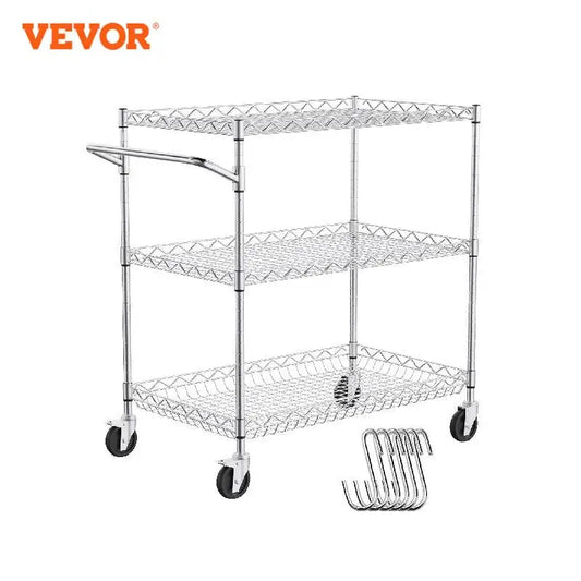 VEVOR Rolling Utility Cart 3-Tier Mobile Shelving Unit Organizer Service Cart on Wheels Metal Storage Trolley for Kitchen Bar