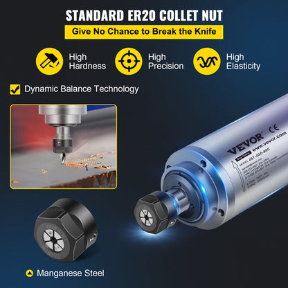 VEVOR 2.2KW 3KW Water Cooled Spindle Motor Kits 220V High Speed ER20 Collet 3 Bearings for CNC Router Engraving Milling Machine