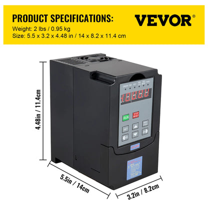 VEVOR Air Cooled Spindle Motor 0.8KW 1.5KW 2.2KW 4KW Variable Frequency Drive VFD Inverter 220V for CNC Engraving Milling Grind