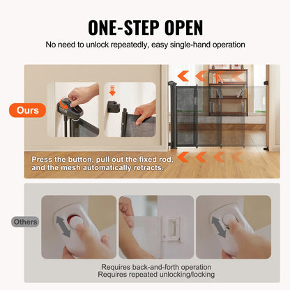 VEVOR Retractable Baby Gate Tall Mesh Baby Gate Extends up to Wide Retractable Gate for Kids or Pets Retractable Dog Gates