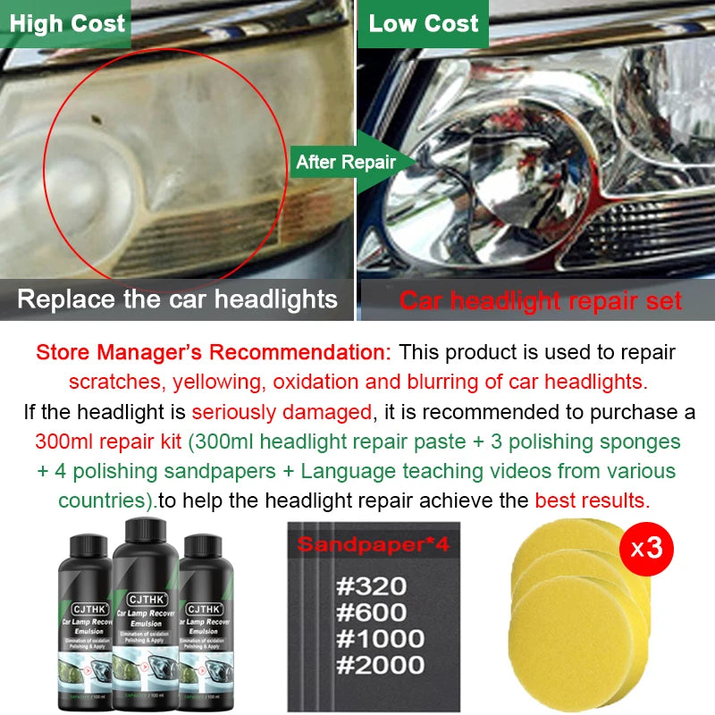 Car Headlight Restoration Polishing Kits Headlamp Repair Kits Car Light Polisher Cleaning Paste Cars Paint Refurbish Agent