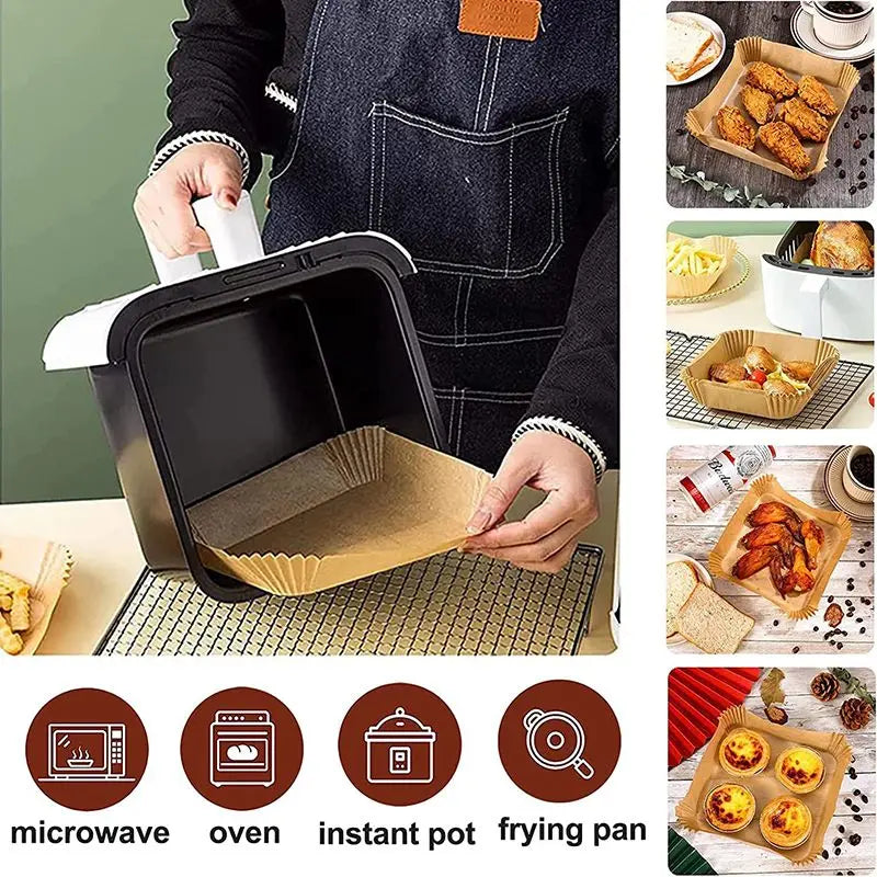50pcs/set Disposable Air Fryer Paper Liner 23CM Oil-proof Water-proof Airfryer Disposable Cooking Paper Trays Baking Paper