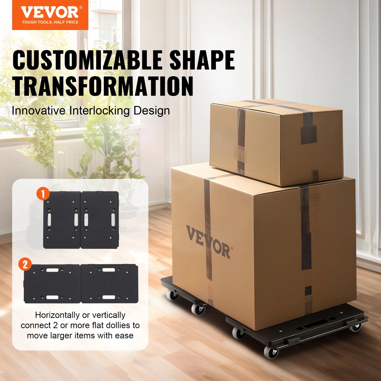 VEVOR 2 Pack Furniture Mover Pallet Trolley 500 lbs Each Count with 4 Wheels Small Flat Dolly Cart for Industrial Machinery