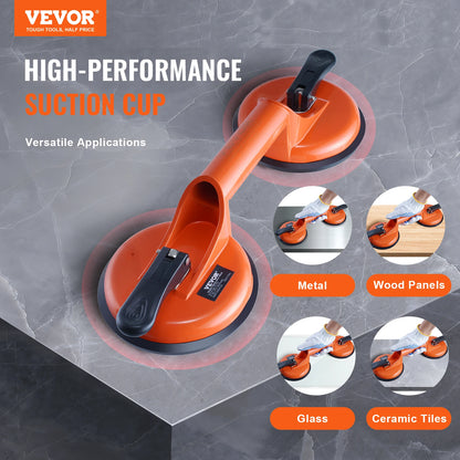 VEVOR 4.7" 2 Pack 330 lbs Glass Vacuum Suction Cup Vacuum with Aluminum Handle for Glass Granite Tile Metal Wood Panel Lifting
