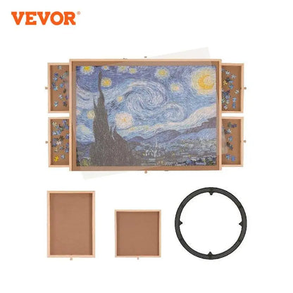 VEVOR 1000 Piece Puzzle Board 23"x22" Wooden Jigsaw Puzzle Table with Covers and 6 Storage Drawers for Adults and Kids