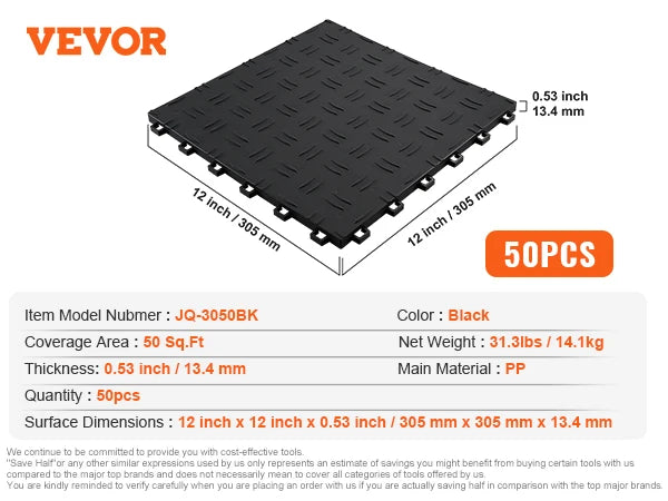 VEVOR Garage Tiles Interlocking Garage Floor Covering Tiles Non-Slip Double-Sided Texture for Garages Basements Repair Shops