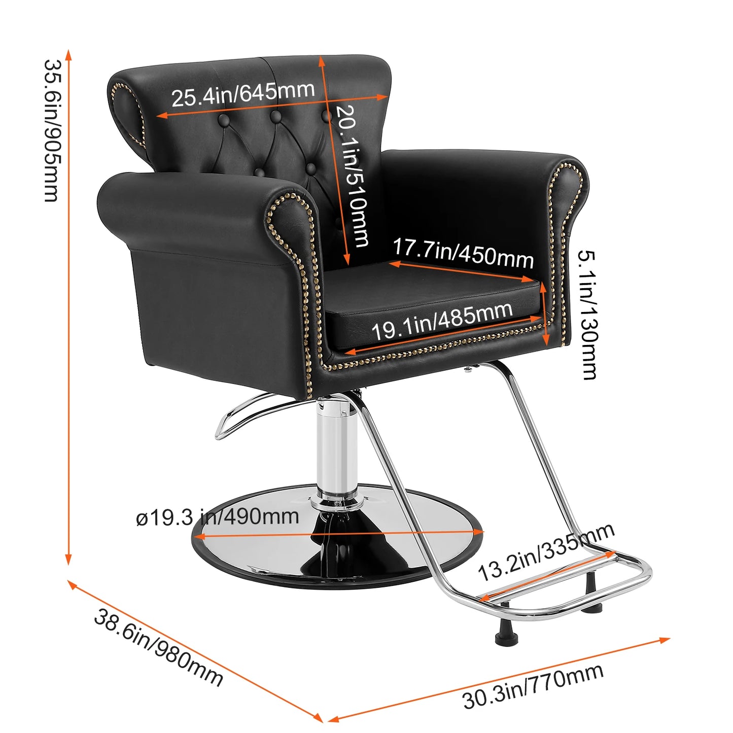 VEVOR Salon Chair Max Load Weight 330 lbs Black 360° Swivel Hair Barber Chair with Footrest for Beauty Spa Shampoo