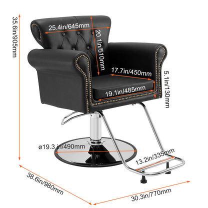 VEVOR Salon Chair Max Load Weight 330 lbs Black 360° Swivel Hair Barber Chair with Footrest for Beauty Spa Shampoo