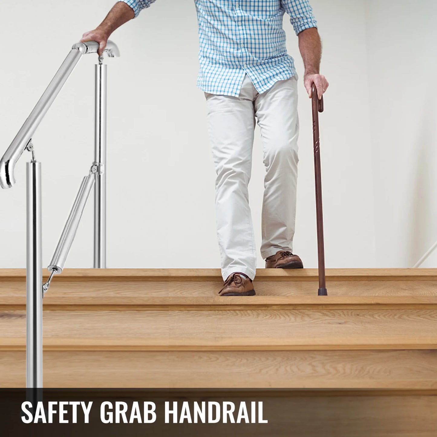 VEVOR 3-5 Step Railing Stainless Steel Transitional Handrail Fit For Level Surface Adjustable Stair Railing Safely Up/Downstairs