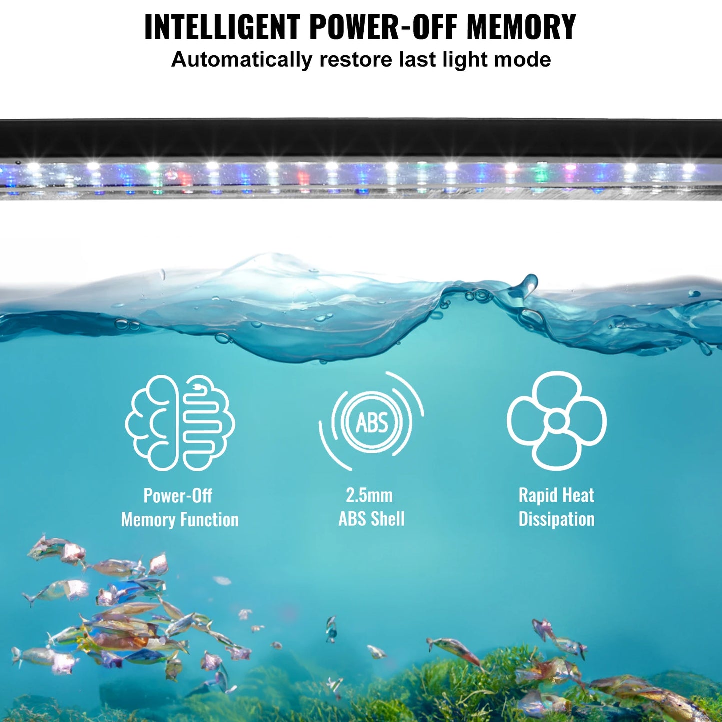 VEVOR Aquarium Light 26W Full Spectrum Fish Tank Light w/ Adjustable Brightness&Timer Power-Off Memory for Freshwater Fish Tank