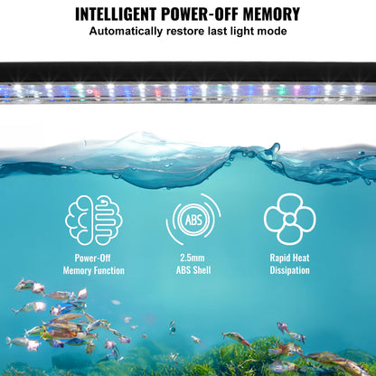 VEVOR Aquarium Light 26W Full Spectrum Fish Tank Light w/ Adjustable Brightness&Timer Power-Off Memory for Freshwater Fish Tank
