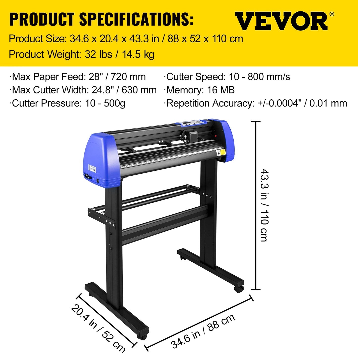 VEVOR 28-34 Inch Vinyl Cutter Machine W/ Floor Stand Vinly Sign Cutting Plotter Starter Kits Software Adjustable Force Speed