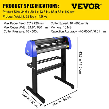 VEVOR 28-34 Inch Vinyl Cutter Machine W/ Floor Stand Vinly Sign Cutting Plotter Starter Kits Software Adjustable Force Speed