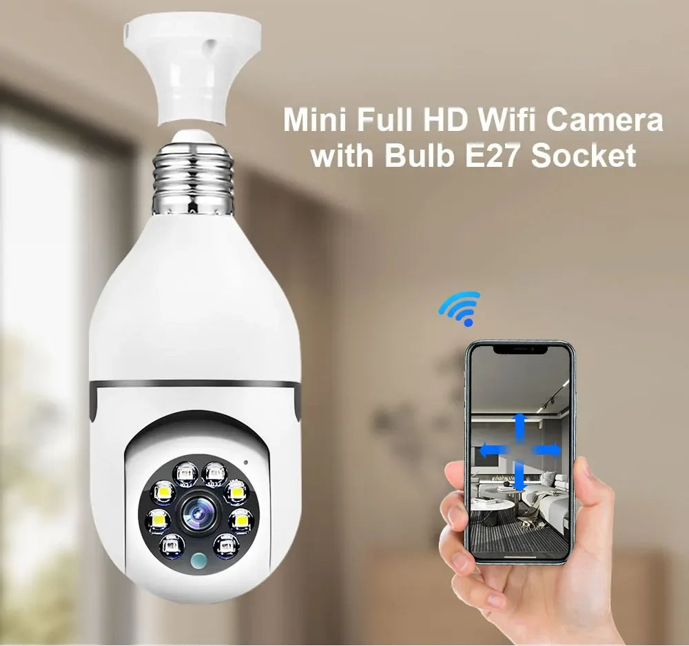 Telecamera IP WiFi con lampadina E27 da 3 MP, zoom digitale 4X, rilevamento del movimento umano tramite intelligenza artificiale, visione notturna a colori, telecamere di sorveglianza per interni