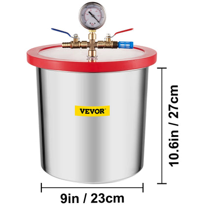 VEVOR Stainless Steel Vacuum Chamber 1.5-5 Gallon Vacuum Degassing Chamber Glass Lid Silicones for Gas Extraction and Protect Fo