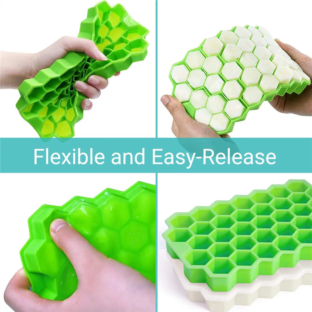 Ice Block Mold Honeycomb Silicone Ice Block Ice Tray Mould Reusable Food Grade Ice Maker with Lids for Summer Juice Wine