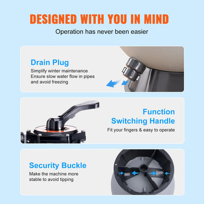 VEVOR 16/19/22/24 Inch Sand Filter with 7-Way Multi-Port Valve&High GPM Flow Rate Above Inground Swimming Pool Sand System，Gray