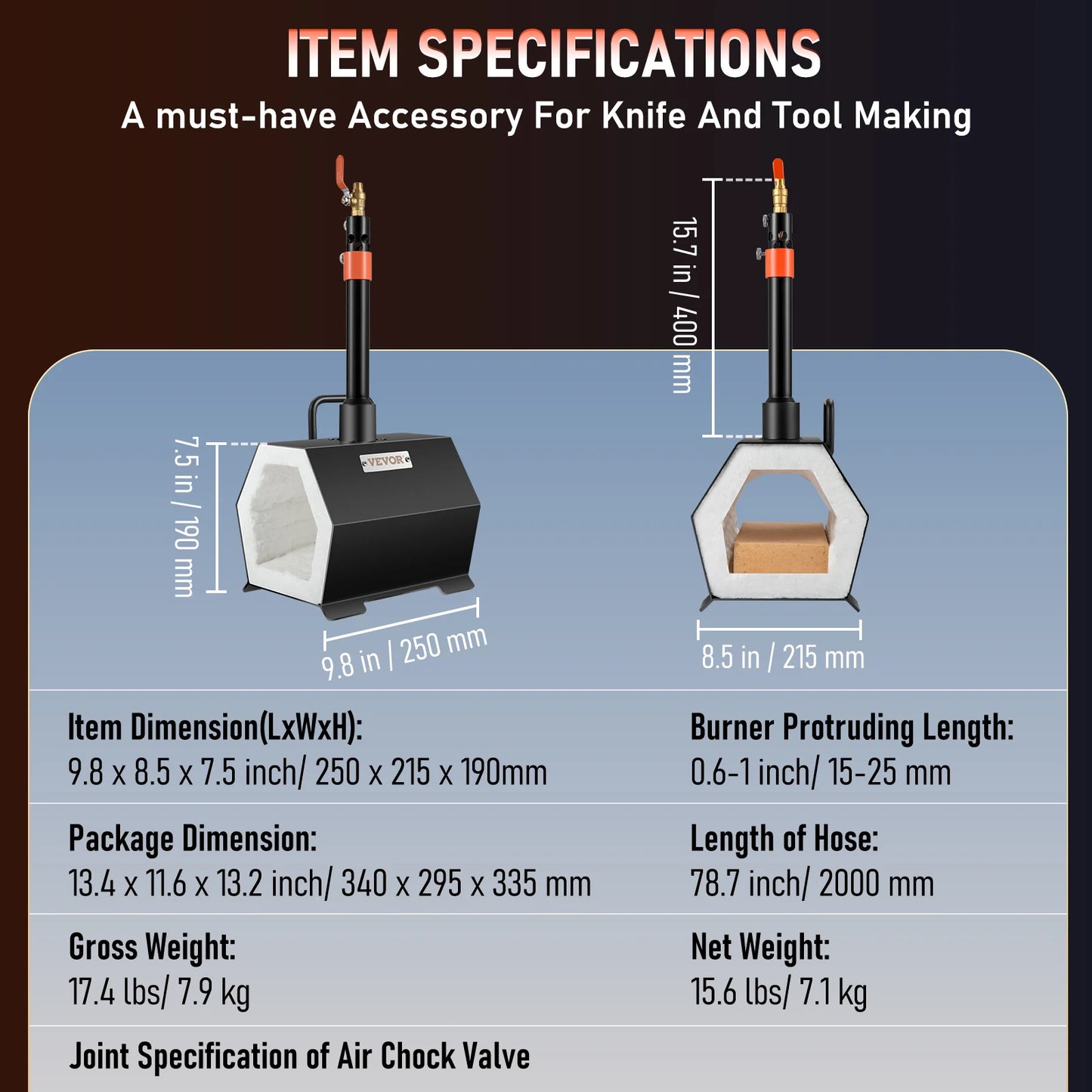 VEVOR EU Propane Forge Portable Single Burner Tool and Knife Making Large Capacity Blacksmith Farrier Forges Gas Forging Tools