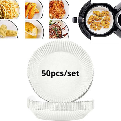 50pcs/set Disposable Air Fryer Paper Liner 23CM Oil-proof Water-proof Airfryer Disposable Cooking Paper Trays Baking Paper