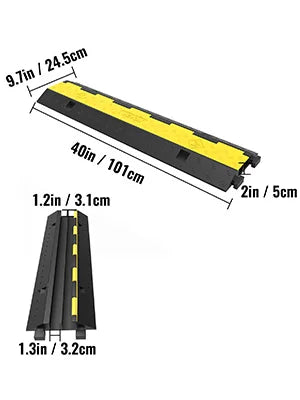 VEVOR Cable Protector Ramp 4 Packs 2 Channels Speed Bump Hump Rubber Modular Speed Bump Rated 11000 LBS Load Capacity Protector