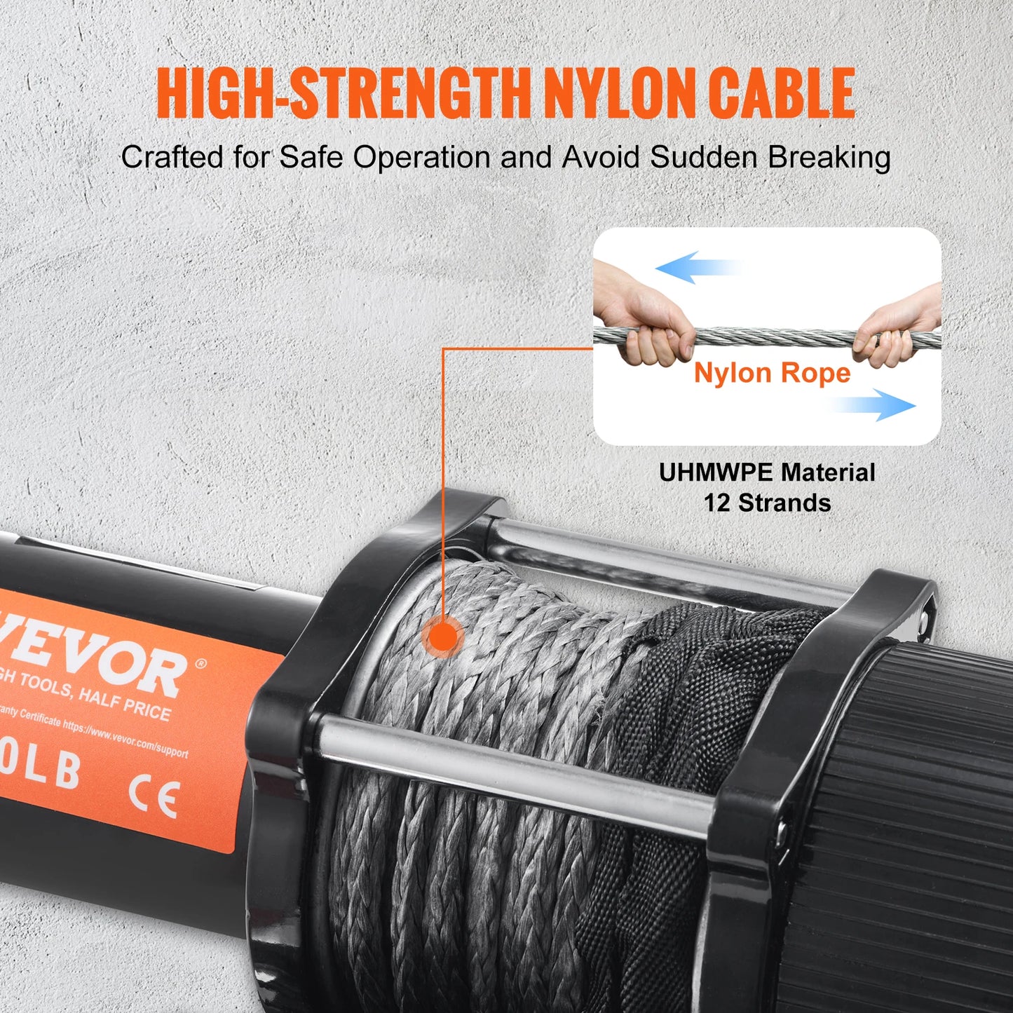 VEVOR 4500lbs Electric Winch ATV UTV Nylon Rope Winch with Wireless or Wired Remote for Towing Jeep Off-Road SUV Truck Car