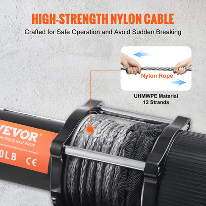 VEVOR 4500lbs Electric Winch ATV UTV Nylon Rope Winch with Wireless or Wired Remote for Towing Jeep Off-Road SUV Truck Car