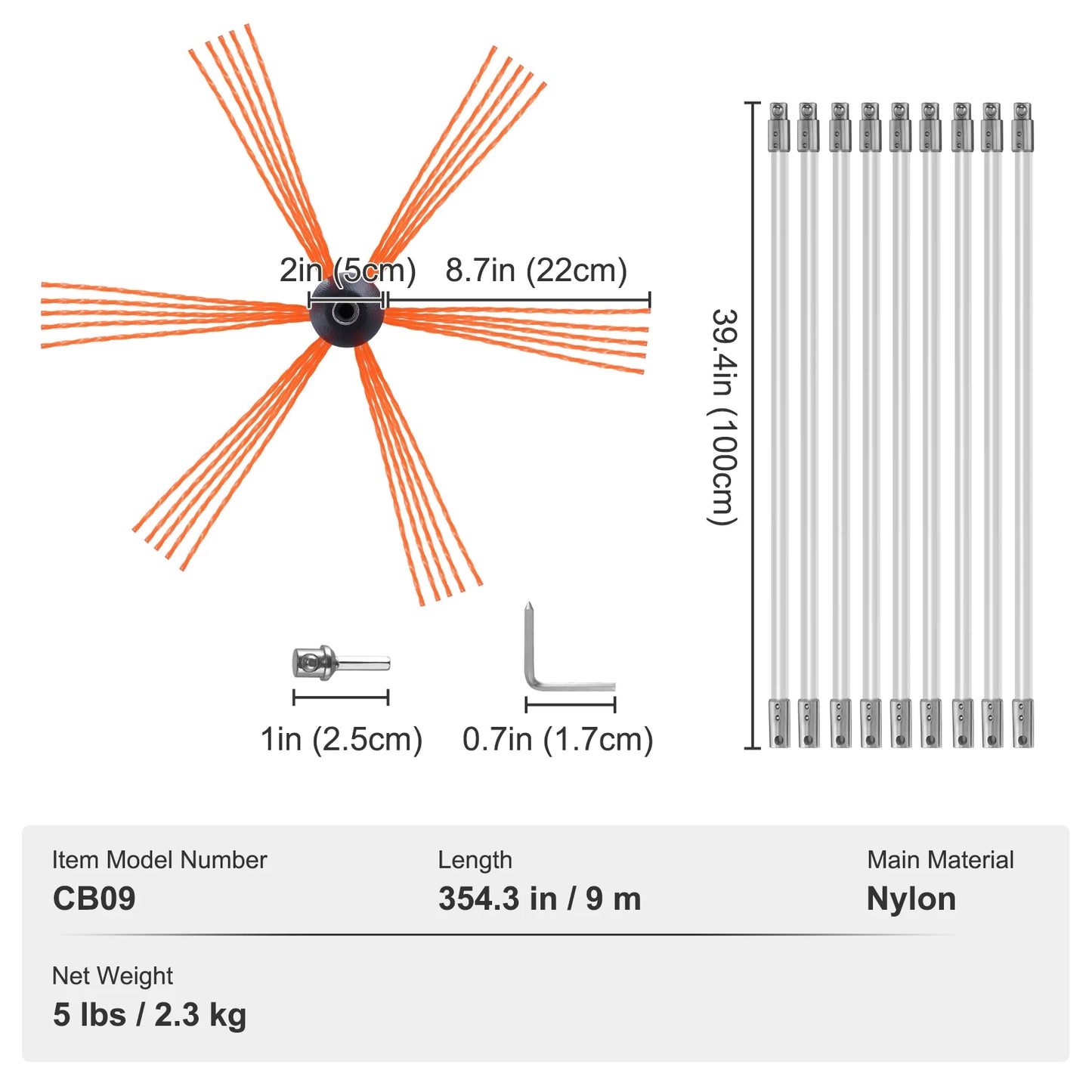 VEVOR 23/26/30/33/39ft Chimney Sweep Kit w/ Reinforced Nylon Flexible Rods Ergonomic Chimney Cleaning Brush 360-Degree Brush