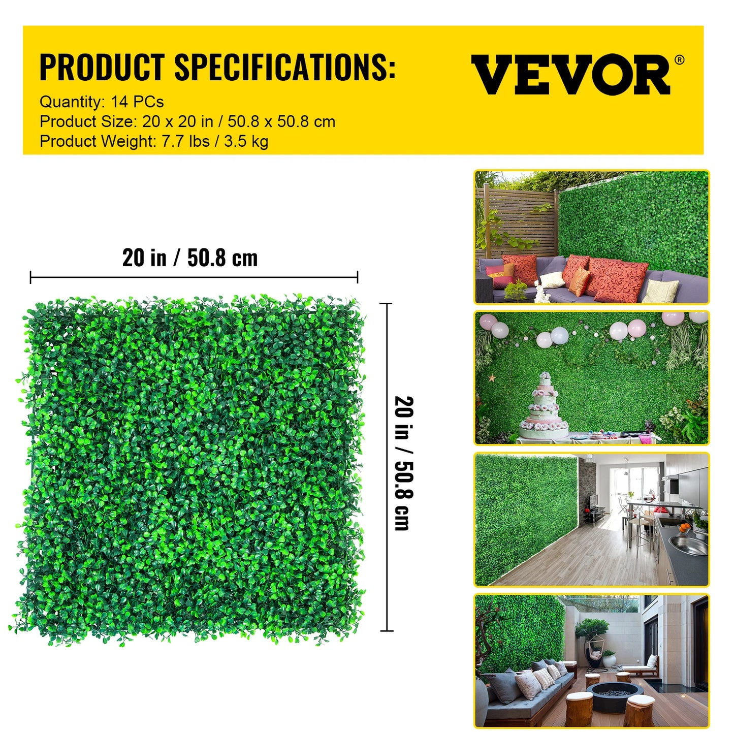 VEVOR 50x50 Artificial Plants Grass Wall Panel Boxwood Hedge Backdrop Home Decor Privacy Fence Backyard Wedding Party Background