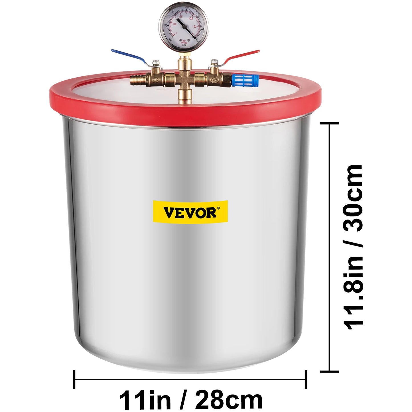 VEVOR Stainless Steel Vacuum Chamber 1.5-5 Gallon Vacuum Degassing Chamber Glass Lid Silicones for Gas Extraction and Protect Fo