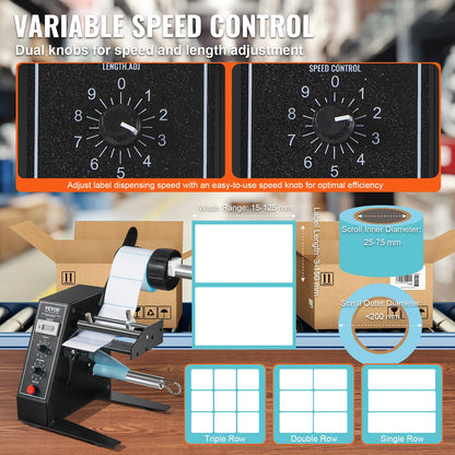 VEVOR LDL-30 Automatic Label Dispenser Speed Adjustable Label Applicator Counting 0-99999 Auto Label Stripper Separating Machine