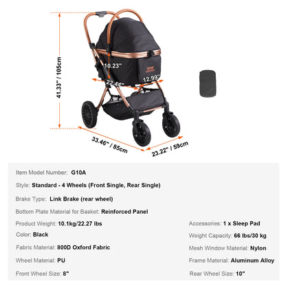 VEVOR Pet Stroller Carrier Dog Cat Strollers Lightweight Travel Rotate with Brakes Pet Pad Cup Holder for Puppy Dog Accessories
