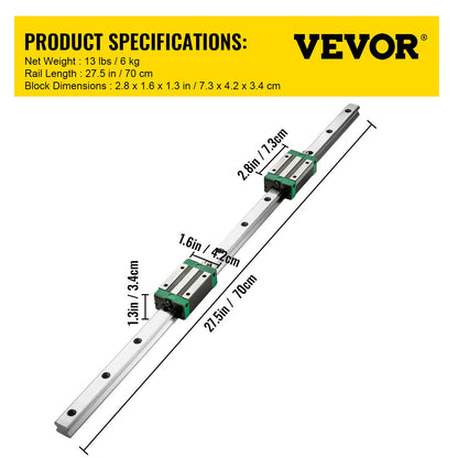 VEVOR HGR20 2PCS Linear Guide Rails 700-2000MM 4PCS Slide Blocks RM1605 Ballscrew W/ Ball Nut BF12/BK12 Nut for CNC DIY Routers