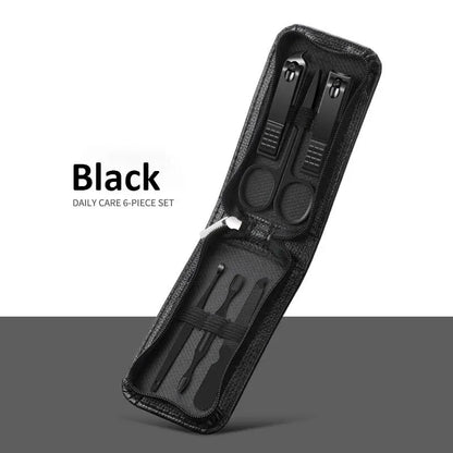 New 6 Pcs Portable Luxury Manicure Sets Pedicure Kits Bright Black Nail Clipper Set Personal Care Tools Eyebrow Scissors