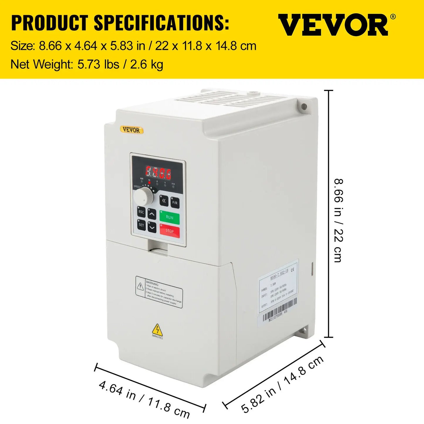 VEVOR 2.2/3/4/7.5KW VFD Frequency Inverter 110V/220V 1/3P Input 3P Output Variable Frequency Drive CNC Motor Inverter Converter