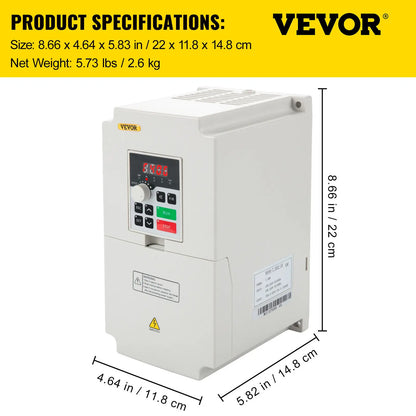 VEVOR 2.2/3/4/7.5KW VFD Frequency Inverter 110V/220V 1/3P Input 3P Output Variable Frequency Drive CNC Motor Inverter Converter