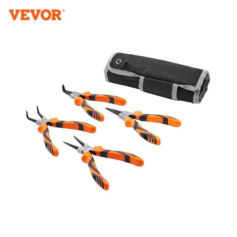 VEVOR 4-Piece 0.07" Snap Ring Pliers Set Tip Diameter High Carbon Steel Straight and Bent Jaw Heavy Duty Pliers and Tool Bag