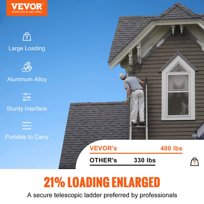 VEVOR Telescoping Ladder 18.5 FT Aluminum One-button Retraction Collapsible Extension Ladder 400 LBS Capacity with Non-slip Feet