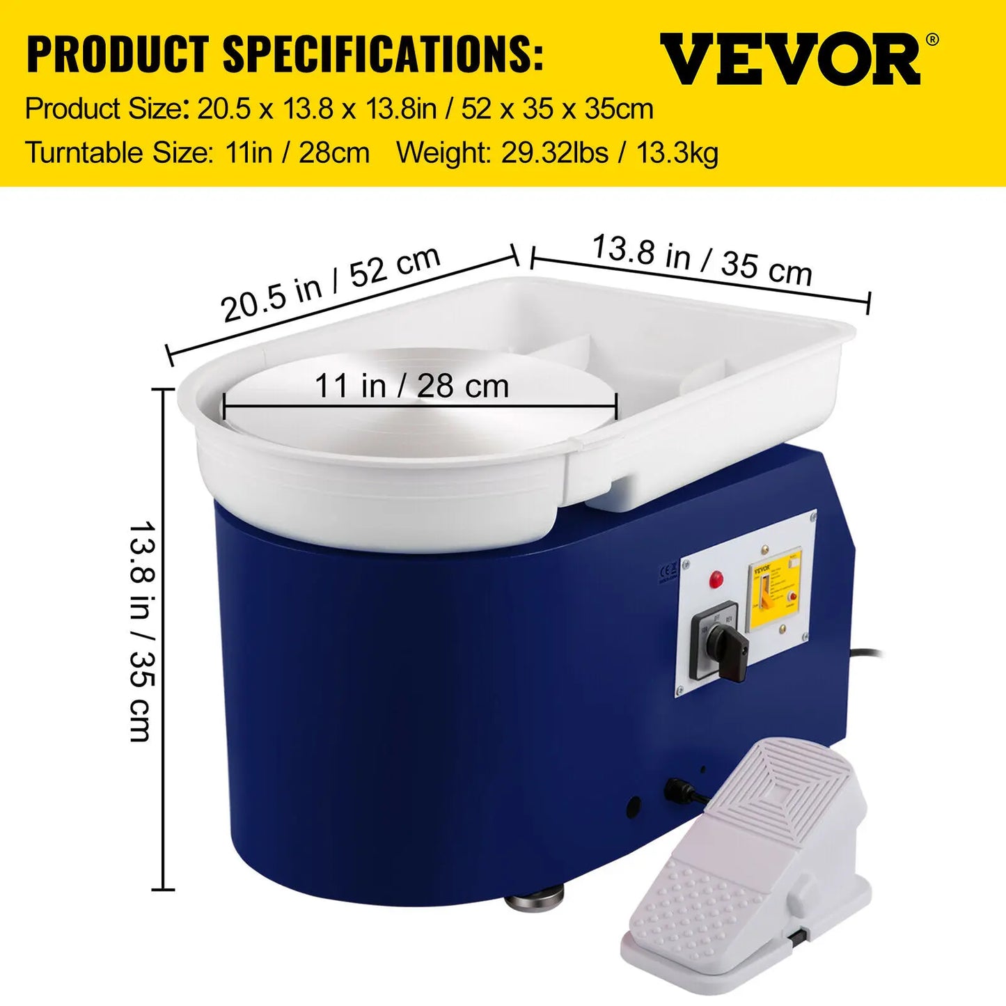 VEVOR Electric Pottery Wheel Machine 28cm 350W Manual Handle & Foot Pedal for School Ceramic Clay Working Forming DIY Art Craft