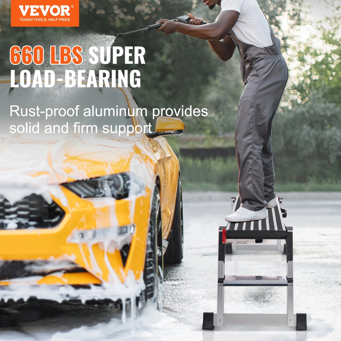 VEVOR Folding Work Platform 660 lbs Load Capacity Aluminum Drywall Stool Ladder Bench w/ Non-Slip Feet for Washing Vehicles