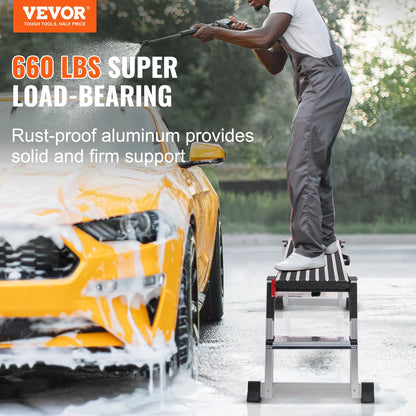 VEVOR Folding Work Platform 660 lbs Load Capacity Aluminum Drywall Stool Ladder Bench w/ Non-Slip Feet for Washing Vehicles