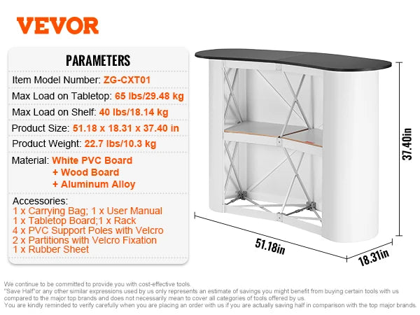 VEVOR Portable Tradeshow Podium Table Exhibition Counter Stand Booth Fair w/ Wall Foldable Promotion Retail Bar Table for party