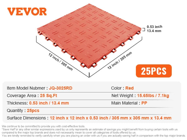 VEVOR Garage Tiles Interlocking Garage Floor Covering Tiles Non-Slip Double-Sided Texture for Garages Basements Repair Shops