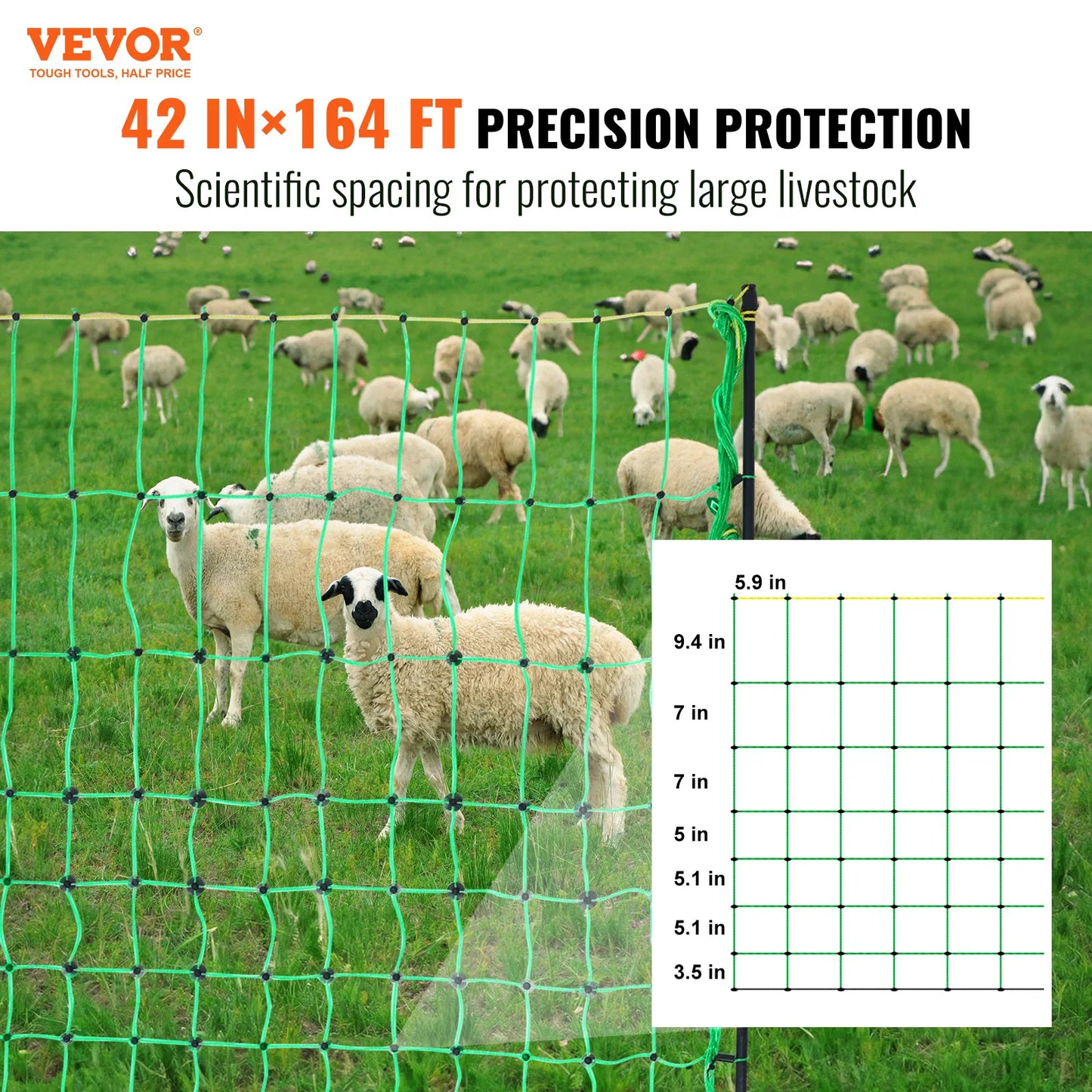 VEVOR Electric Fence Netting PE Net Fencing with Posts & Double-Spiked Stakes